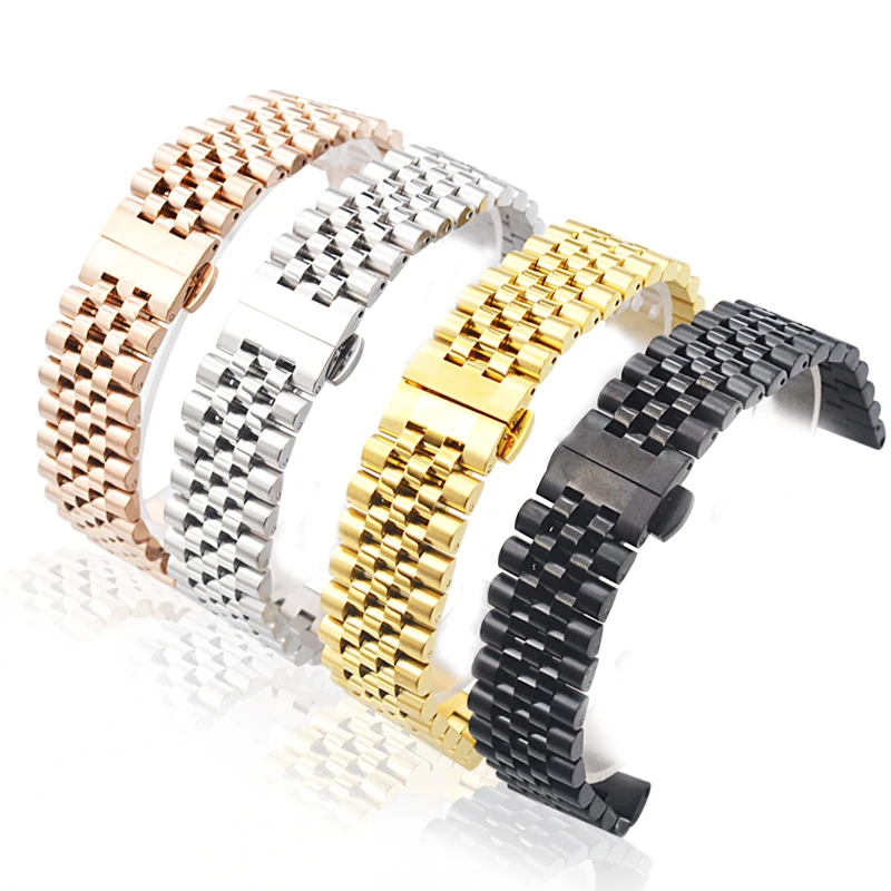 12 14 16 18 20 22mm New arrival five beads changeable 304 stainless steel watch bands strap with curve ear butterfly clasp