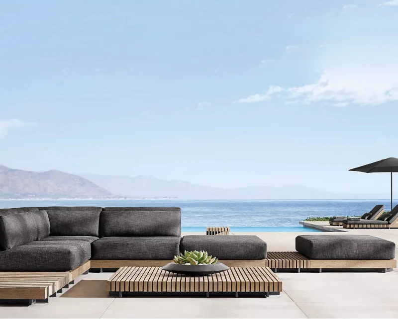 Wholesale Luxury Modern Outdoor Patio Furniture Wooden Sofa Sets Hotel Swimming Pool Lounge Furniture Garden Sofa Set Top Grade