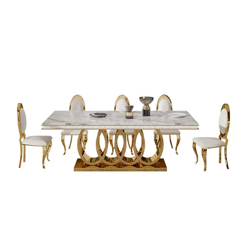 Home furniture modern dining table set stainless steel dining table and chair set luxury modern marble