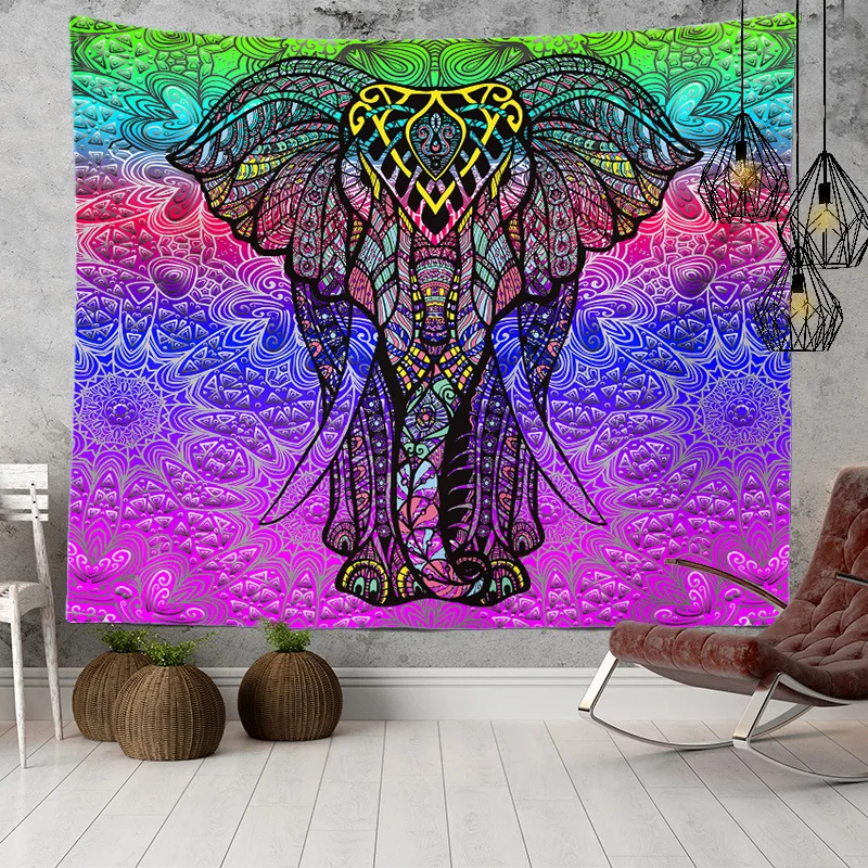Wholesale Custom Large Size Printing Psychedelic Elephant Designs Wall Hanging Indian Mandala Tapestry
