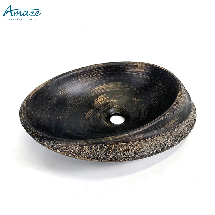 Hotel good quality luxury ceramic washbasin oval marble design bathroom sink hand wash basin