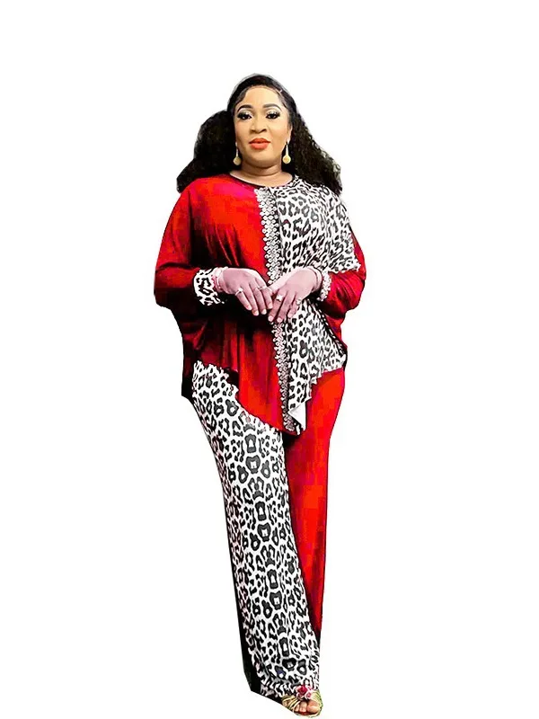 2024 Luxury New in Matching African Sets for Women Elegant Lady Evening Leopard Clothing Plus Size Dashiki Top and Pants Suits