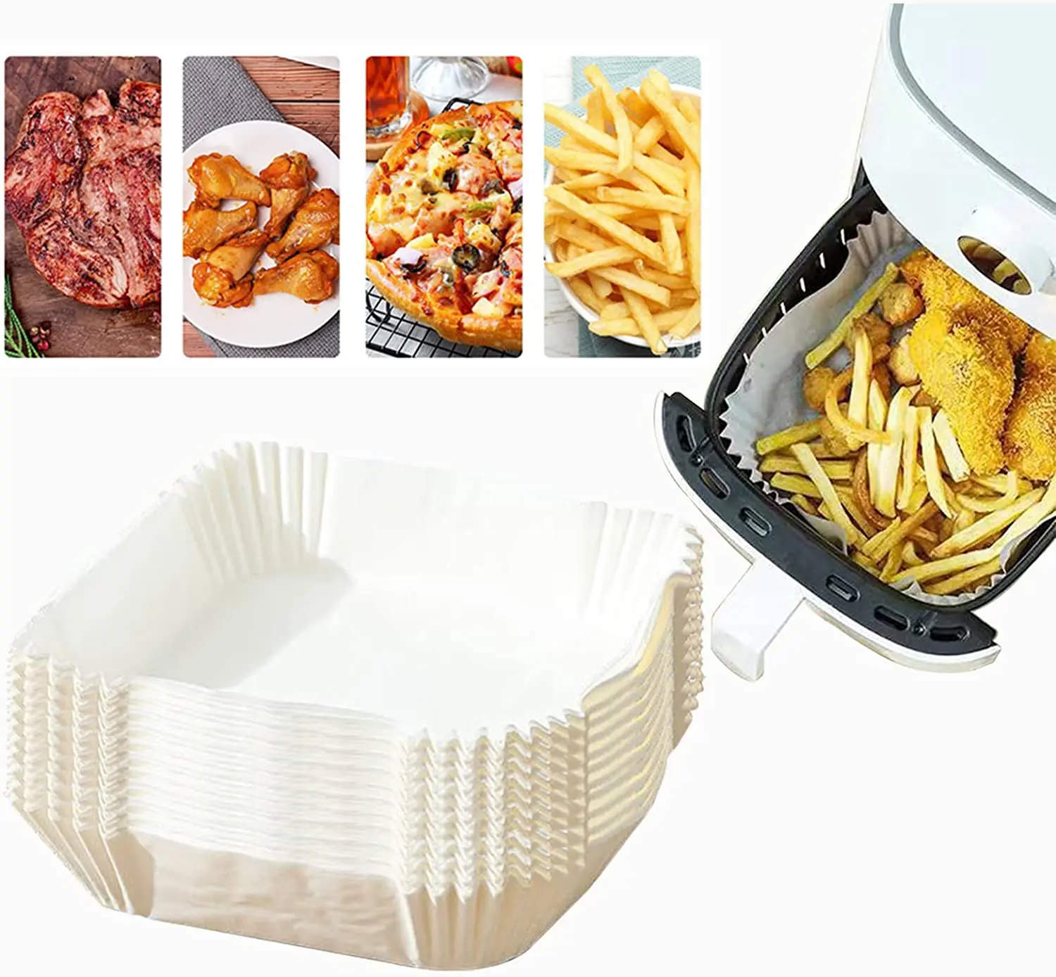 Square 7.9 inch 50pcs 100pcs Baking paper Air Fryer Liners Parchment Paper  Disposable Paper Liner  for air fryer