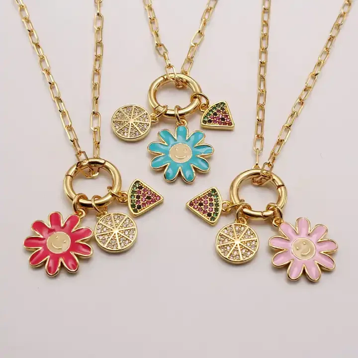 Fashion Cubic Zirconia Flower Pendant Necklace 18K Gold Plated Hiphop Women Collarbone Chain Watermelon Diamond Jewelry Choker