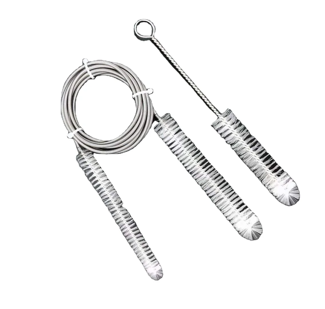 WHITE Aquarium Filter Brush Soft Double Ended Fish Tank Bristles Hose Pipe Cleaner Stainless Steel Long Tube Cleaning Brush