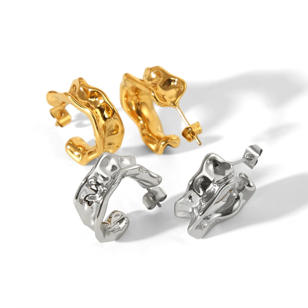 Popular Stainless Steel C Shape Charm Earrings 18k Gold Vintage Huggie Hoop Earrings for Women Daily Wear Waterproof