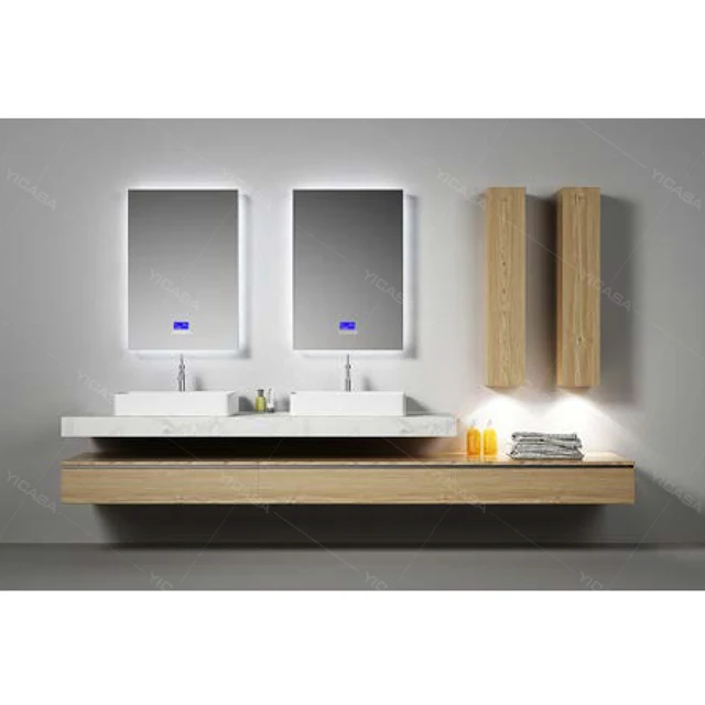  2020 современный роскошный новый дизайн Черная ореховая древесина Современная древесная зернистая Ванная комната Роскошный туалетный столик с двойной