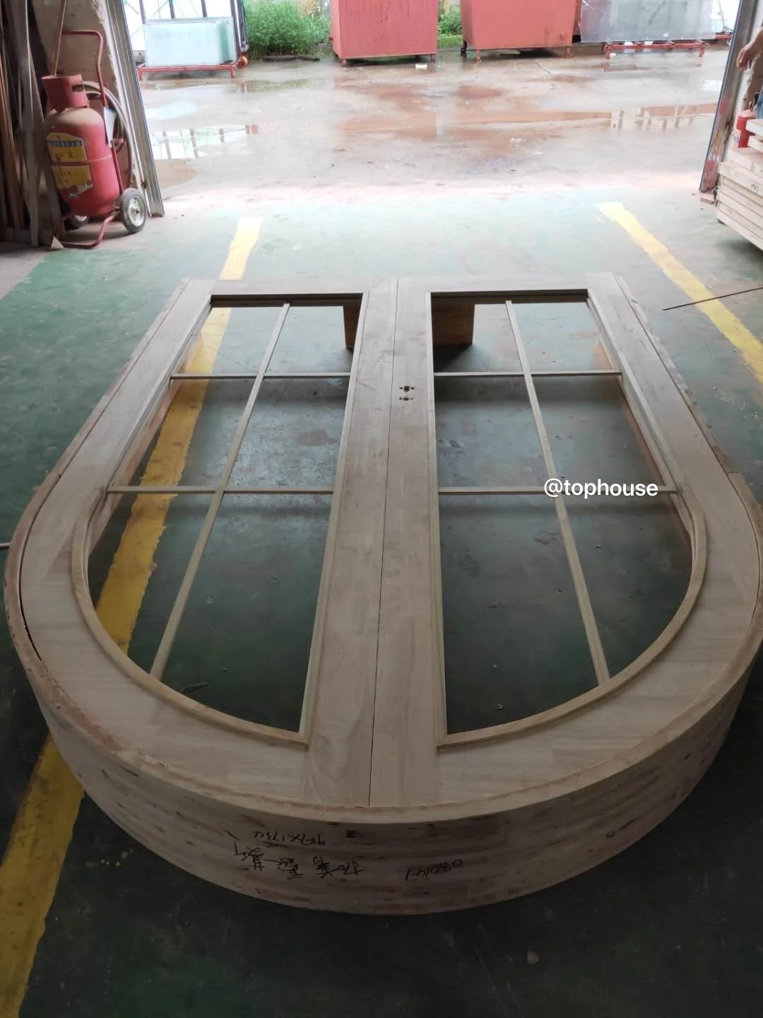 
white arched french double front door 