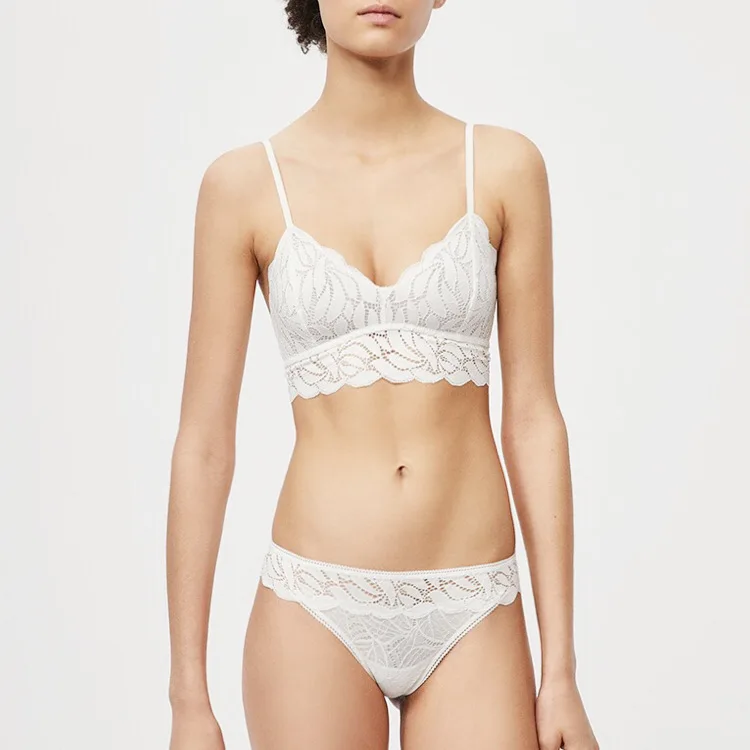 Wholesale Women Sexy Seamless 32 Size Small Boobs Wire Free Bralette Push Up Girls Sexy Lace floral Bra and Panties Set