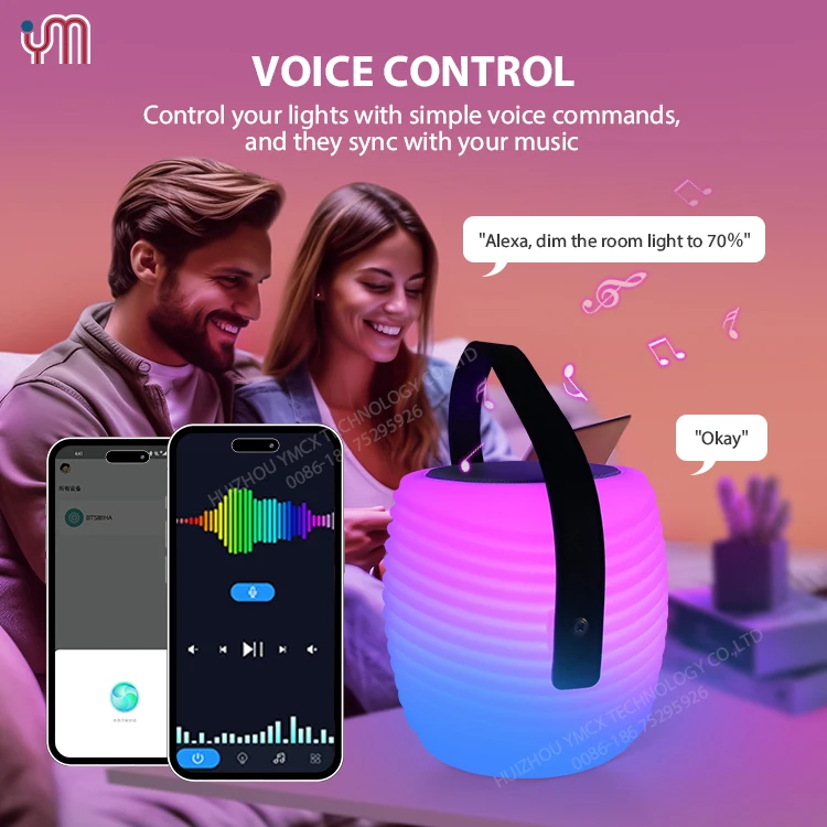 Smart Color-changing Portable Wireless Speaker Lamp wireless music light with Dimmable Function