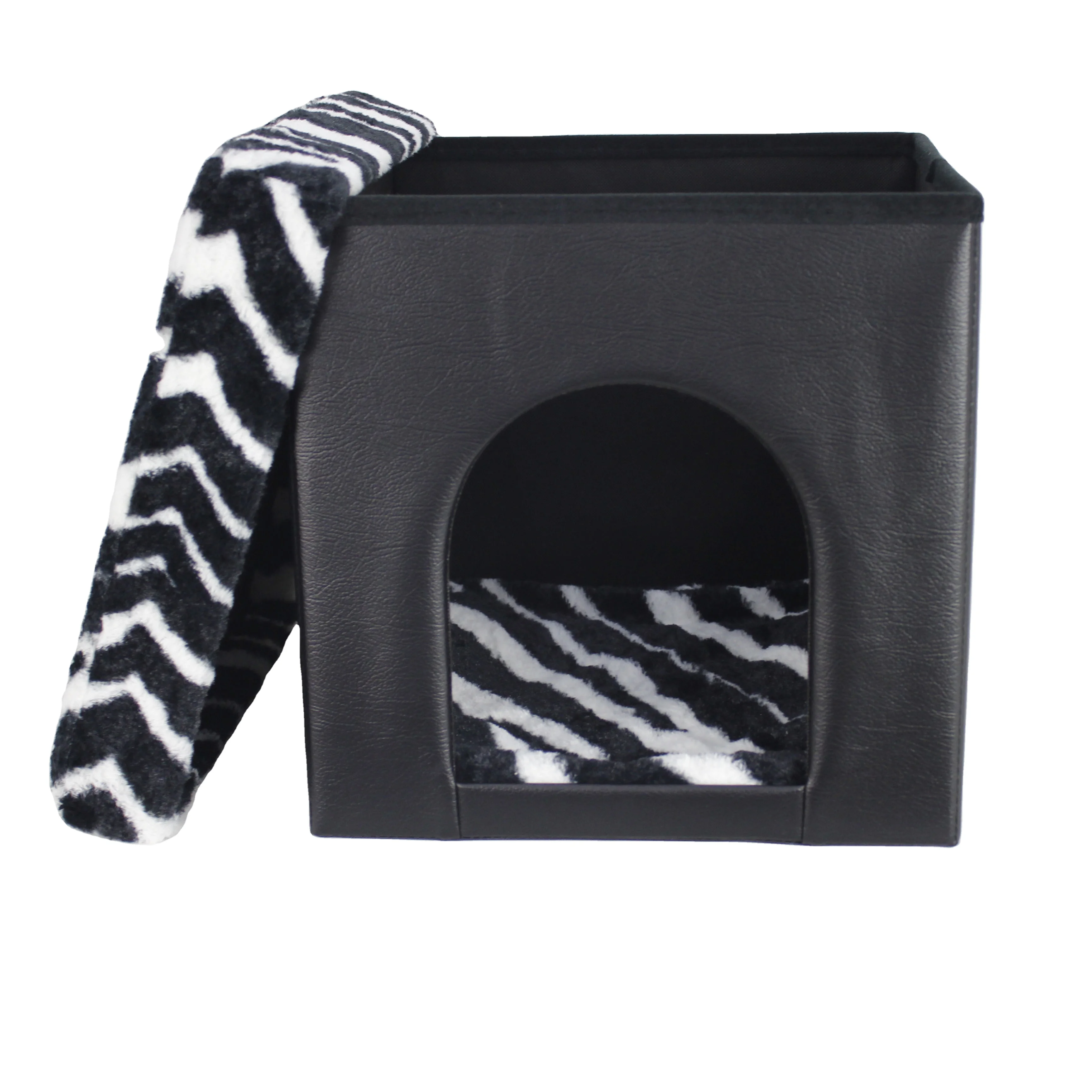 RTS luxury folding ottoman box storage chair pet house functional customized animal folding storage ottoman