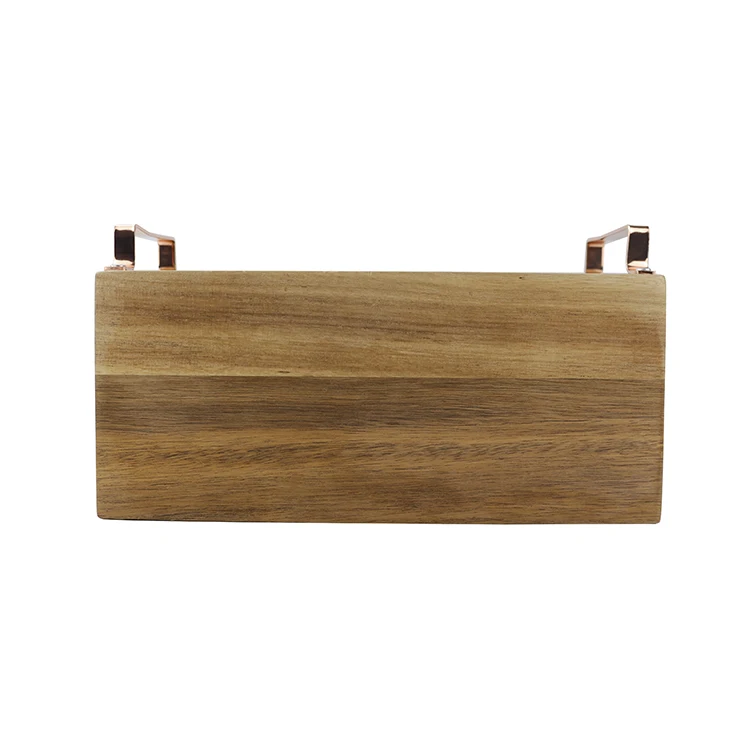 Customized Logo Acacia Wooden Compartment Wine Bottle Holder with Metal Handle