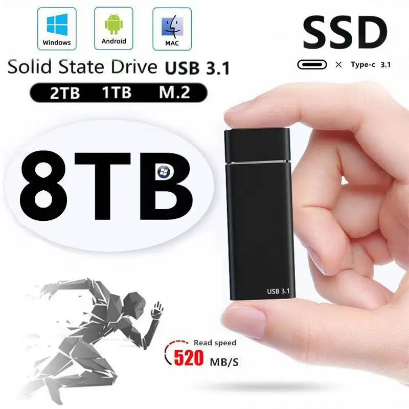 Высокоскоростной твердотельный накопитель высокой емкости 4T M2 SSD, мобильный маленький и легкий USB 3,1 1T 2T 4T 8T Емкость