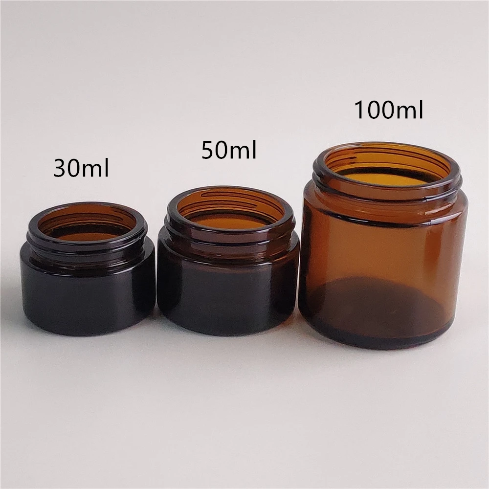 
high quality amber glass jar cream glass jar 50ml with black plastic cap 