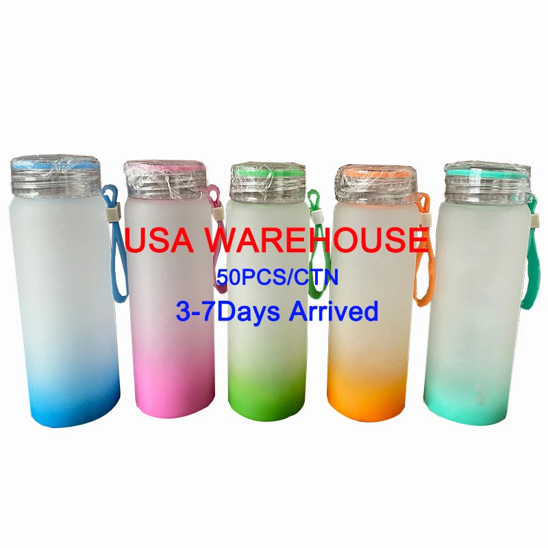 Mazoho USA Warehouse 17/16/25oz  frosted Matte Colorful Borosilicate Glassware DIY sublimation Glass water bottle with lid