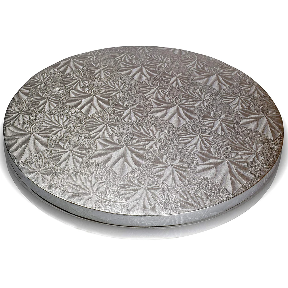 Large Cake Drum Boards Thick 14 inch Embossed Aluminum Foil Silver Cake Disc Base