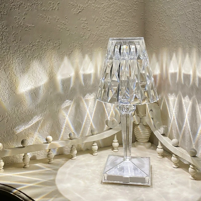 Modern Luxury Simple Style Acrylic Crystal Table Lights Rechargeable Restaurant Cordless Battery LED
