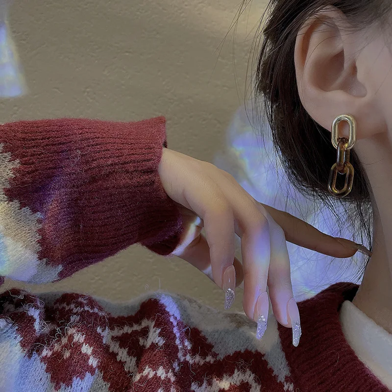 Retro Leopard Chain Earrings Drop for Women New Fashion Simple Creative Chunky Chain With Tortoise Resin Link Chain Earrings