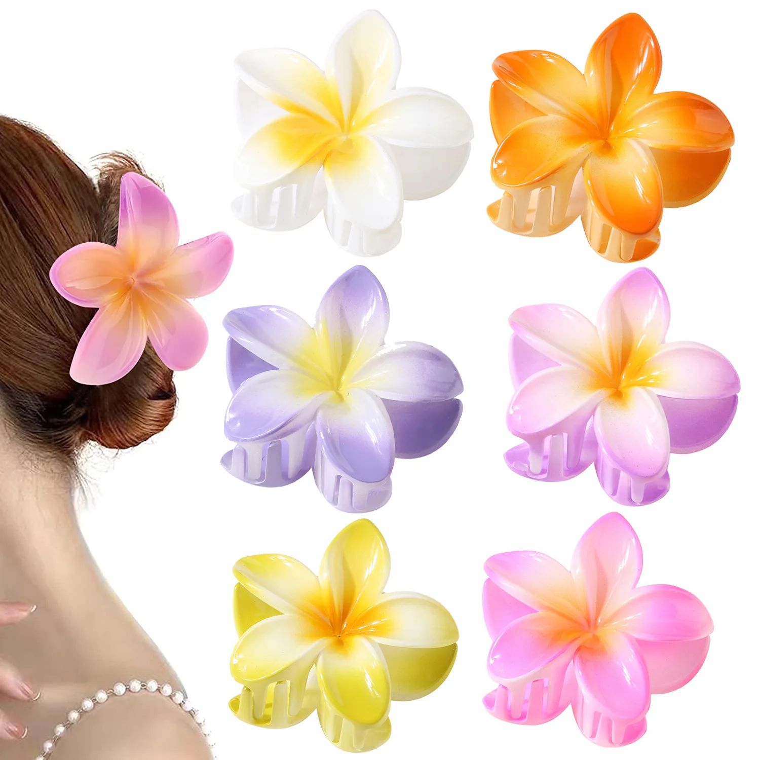 Wholesale Hot Selling Plastic Flower Hair Claw Clips 8cm Gradient Colorful Summer Flower Hair Accessories For Women Girls