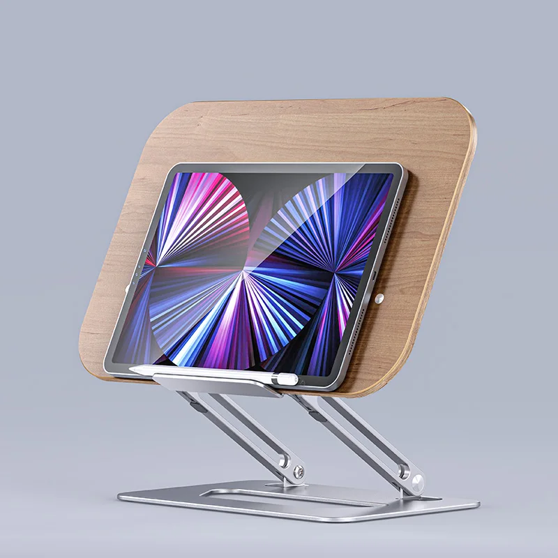Rotate Adjustable Aluminum Alloy Tablet Foldable Metal Portable Pedestal Wooden Book Stand Holder For Reading