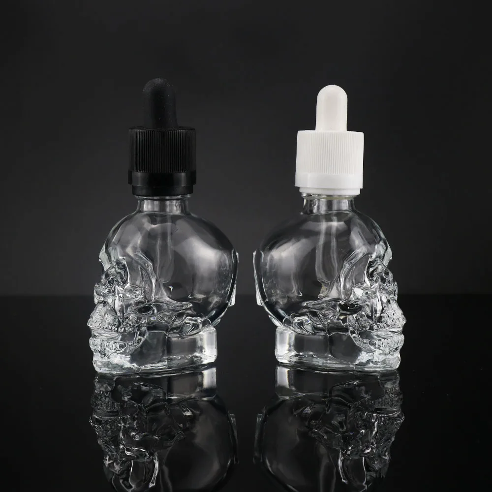 1oz 2oz 120ml spray bottles beard oil 30 ml 30ml 60ml small clear colour frosted black color shaped skull glass dropper bottle