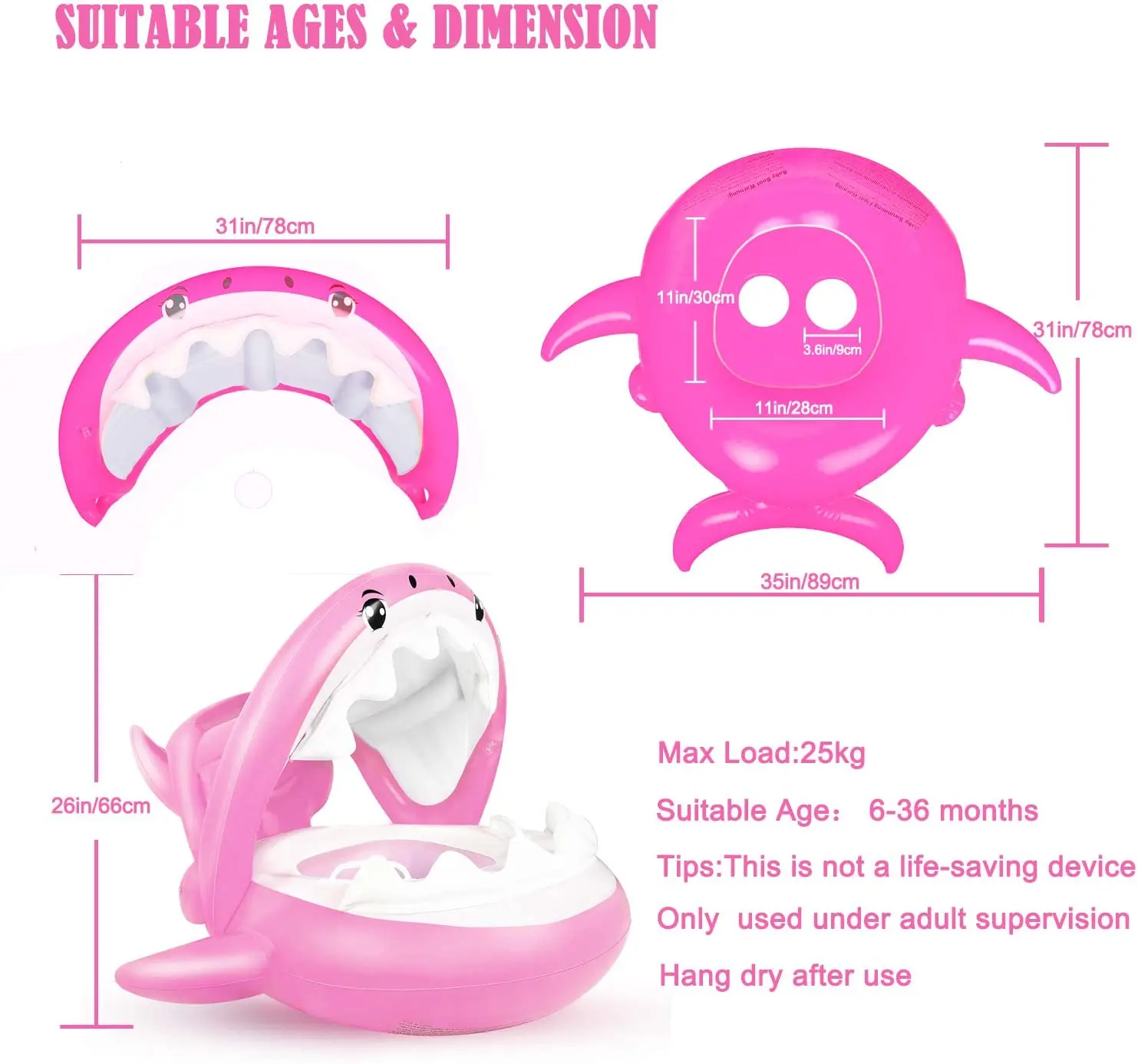 6-36 months baby Float Pool Baby float inflatable Pondershark Baby pool swim ring
