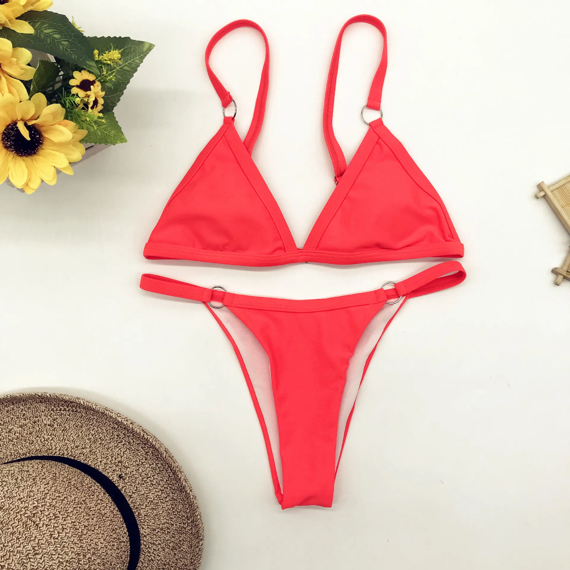 High quality metal ring side detail two piece bikini extreme micro mini swimwear adjustable sexy women swimsuit