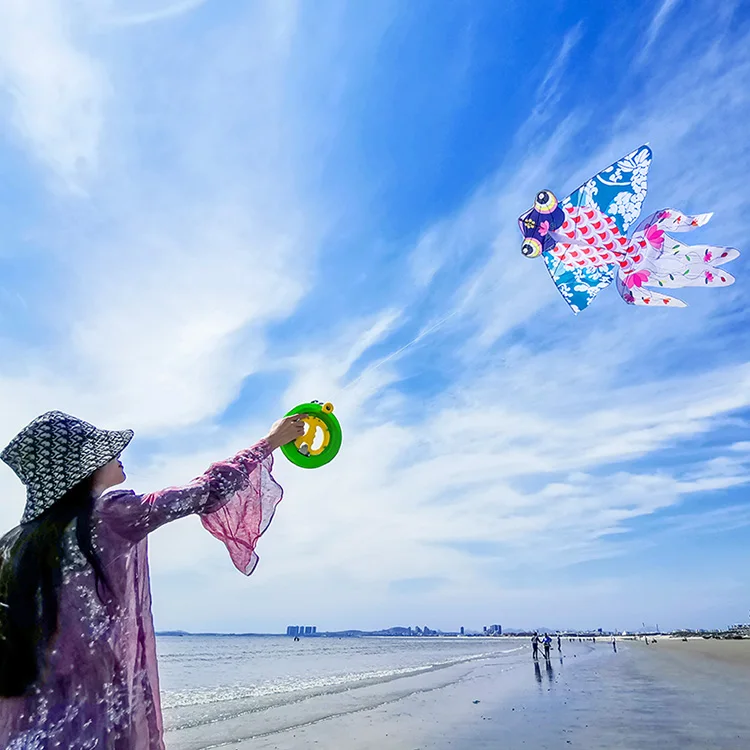 Chinese Traditional 120*160cm Blue-and-White Golden Fish Kite for Outdoor Flying