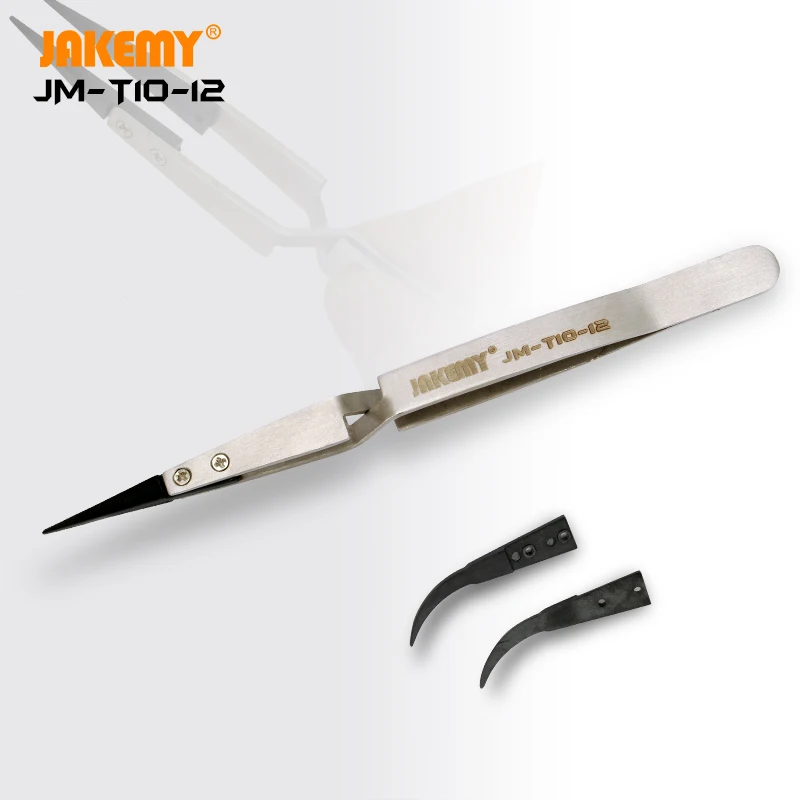 JAKEMY JM-T10-12 сменный антистатический Прямой пинцет с изогнутым наконечником DIY ремонтный инструмент для разборки мобильного