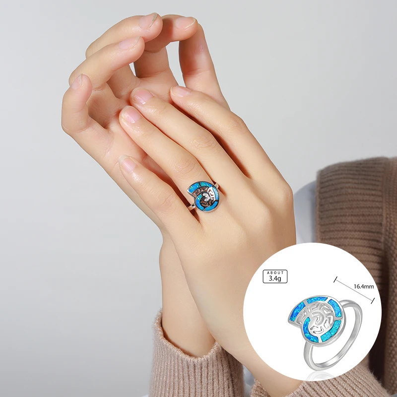 XYOP True 925 Sterling Silver Opal Ring Geometric Design Blue Synthetic Opal lucky Ring Fashion Trend