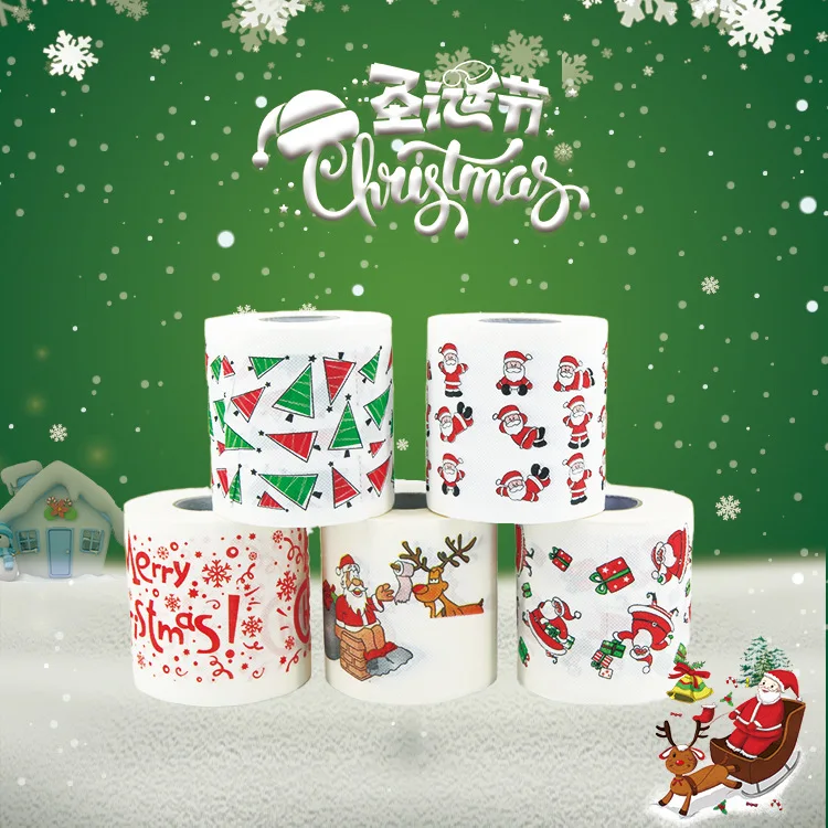 QINGSHE Factory Custom Christmas Paper Tower Bathroom Paper 2 Ply Printed Virgin Wood Pulp Santa Funny Printing Toilet Paper