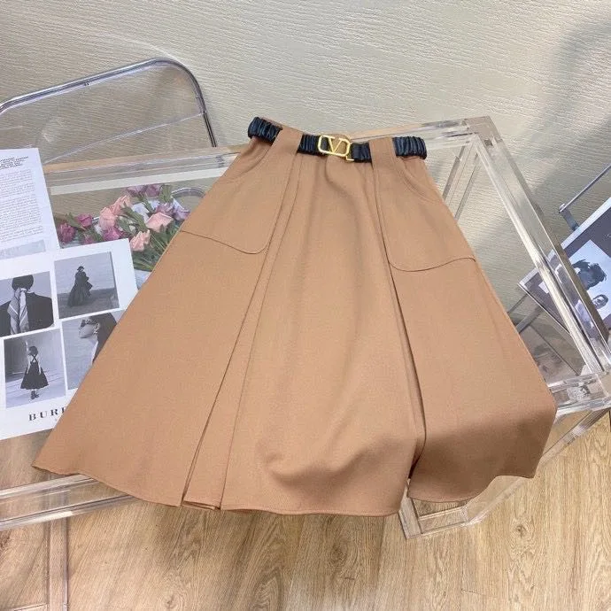 Original big V metal belt mid-length korean skirt womens midi skirts