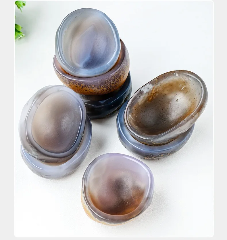 Natural Brazil Agate Bowl with Natural Original Color Healing Stone Degaussing Gravel Bowl