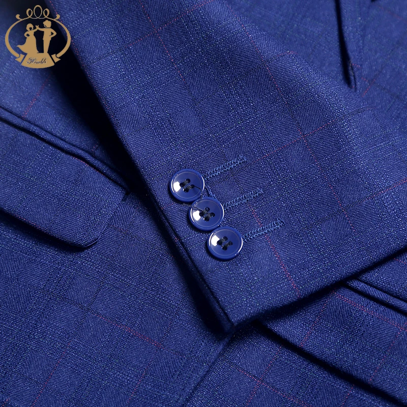 2022 NIMBLE Plaid Blue Boutique Toddler Boys Clothing Sets 3 Pieces Baby Kids Formal Tuxedo Blazers Toddlers Formal Dress Suits