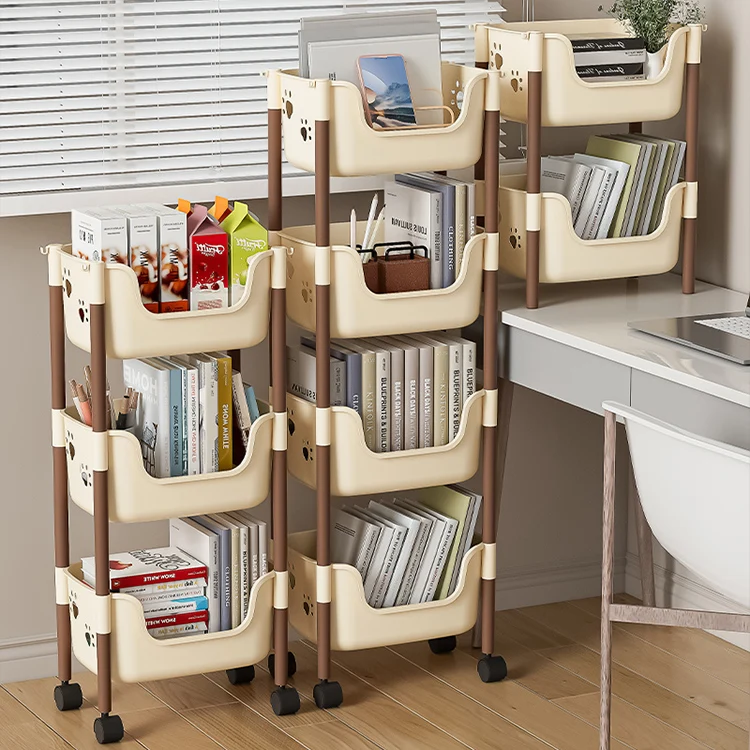 Factory Supply Multi Layer Kitchen Portable Shelves Display PP Plastic Multilayer Save Space Shelf Vegetable Shelf with Wheels