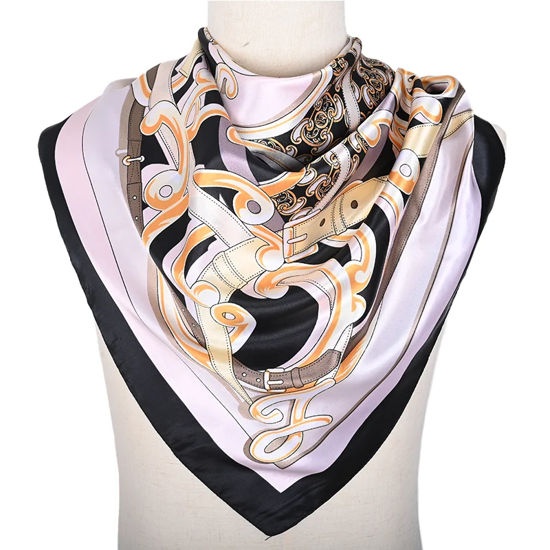 KEFEI ladies luxury square custom printing satin shawl hijab scarf for women stylish