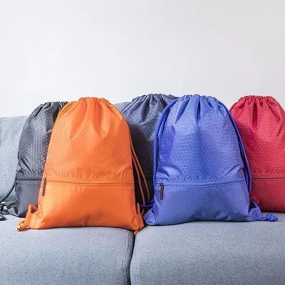 Custom Logo Promotional Gift Sports Sublimation Printed Nylon Polyester Drawstring Backpack Bag With Zipper