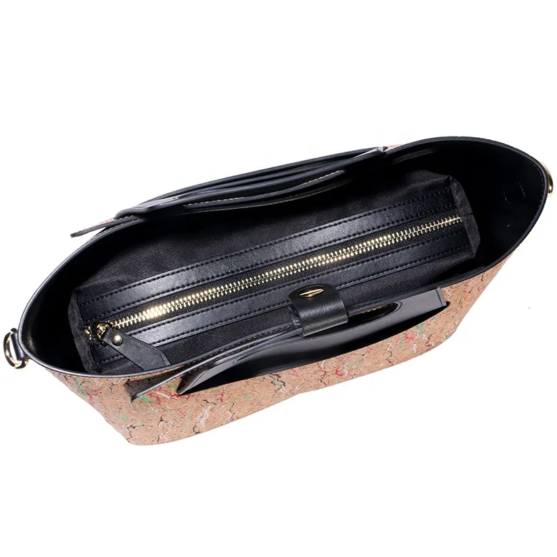 High grade natural cork handbag set 2 in 1 Lightweight Durable Portugal cork tote bag custom patterns printing cork bag