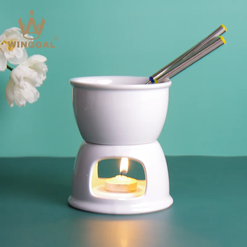 Round cheese chocolate ceramic fondue set