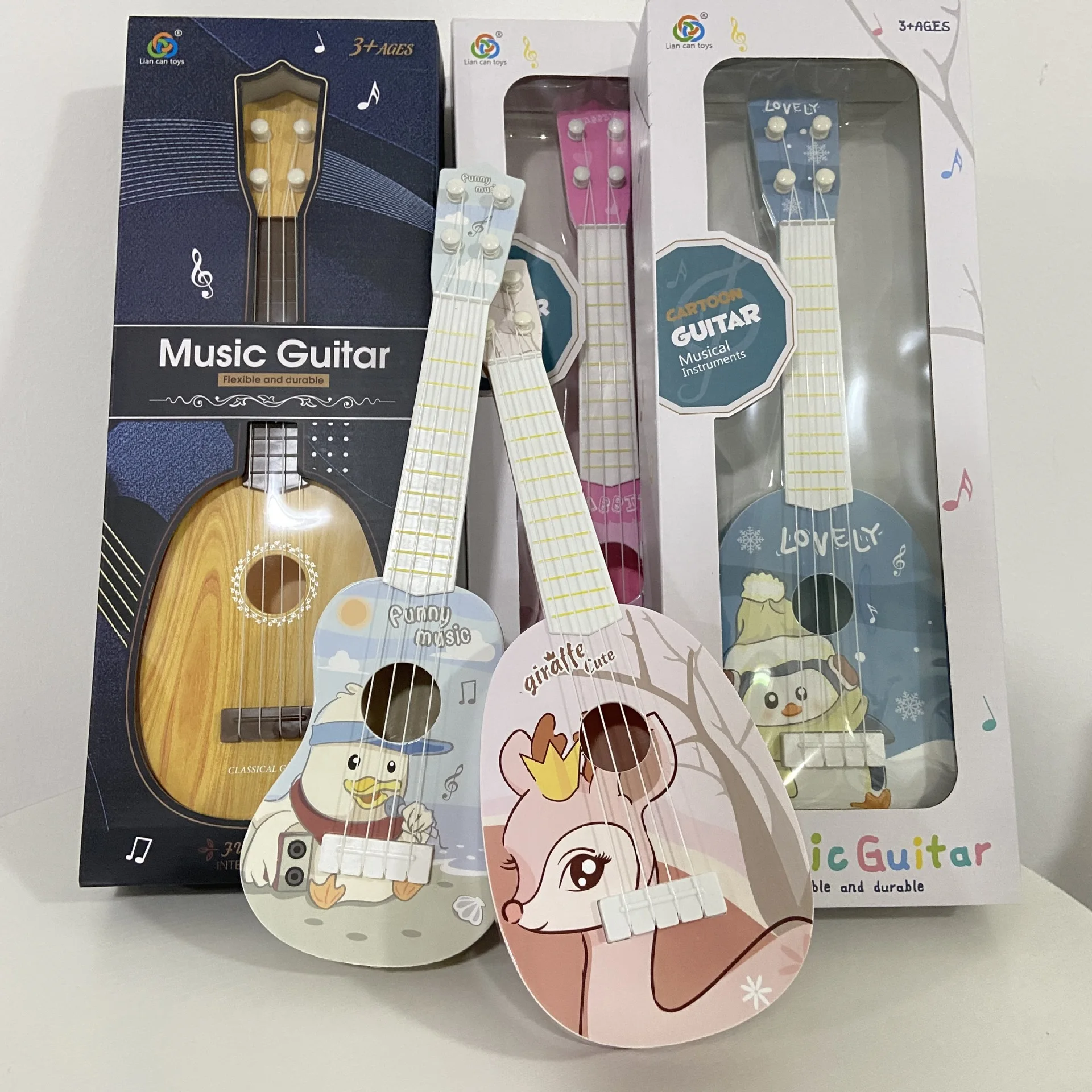 TS Kids Educational Musical Instrument Cheap Baby 4 String Guitar Cartoon Animal Mini Plastic ukulele Toy