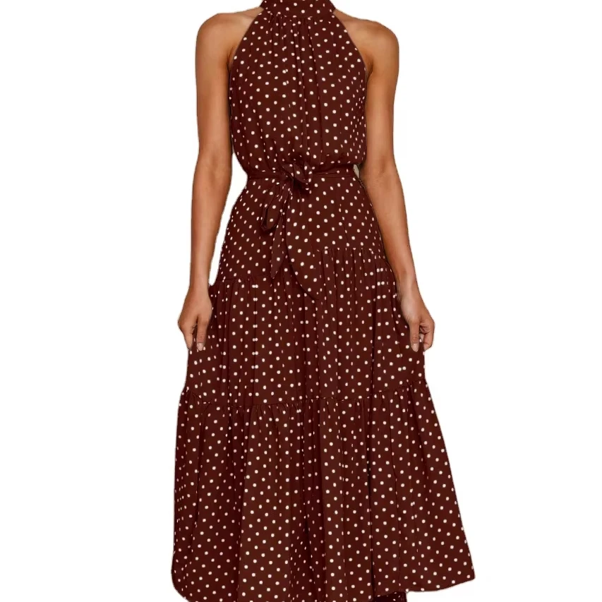 Summer Long Dress Polka Dot Casual Dresses Black Sexy Halter Strapless New 2022 Yellow Sundress Vacation Clothes For Women