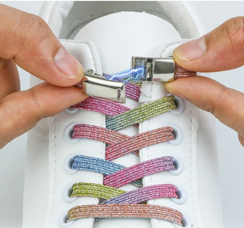 Elastic Rainbow Flat Shoelaces Magnetic Lock No Tie Shoe Laces Suitable For All Shoes Sneakers