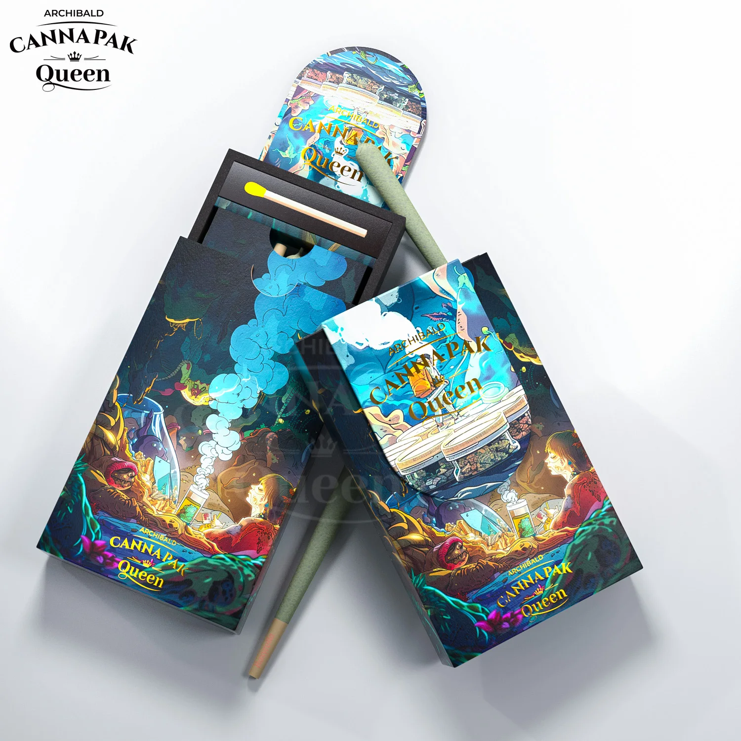 Archibald Professional Design Herb Packaging Cr Childproof Magnetic Flip Drawer Pre Roll Box Packaging With Matchbox