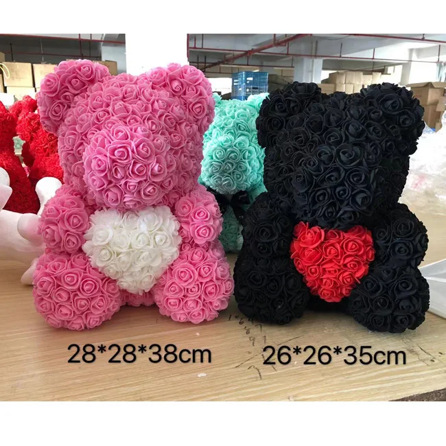 Custom 40cm bear diy foam roses tedy bear mothers day 2024 flower head artificial rose bear with box