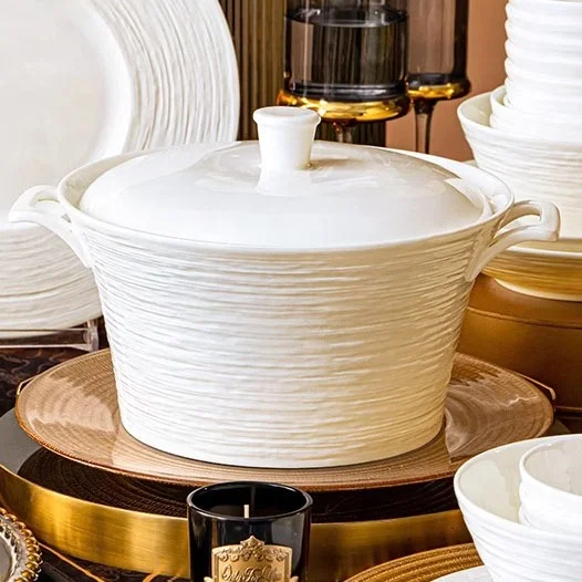 Light luxury pure white bone porcelain bowl and plate set high-end ceramic tableware for household use