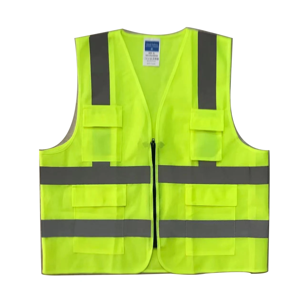 reflective vest with mutipal pockets zipper enclosure A grade reflective tape logo printing available