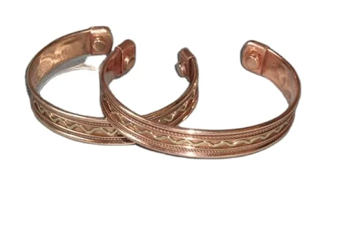 Handmade Fashionable Pure Copper Magnetic Bracelets Set 3 Adjustable Healing Therapy Gold Brass India Pattern Horn Cufflink