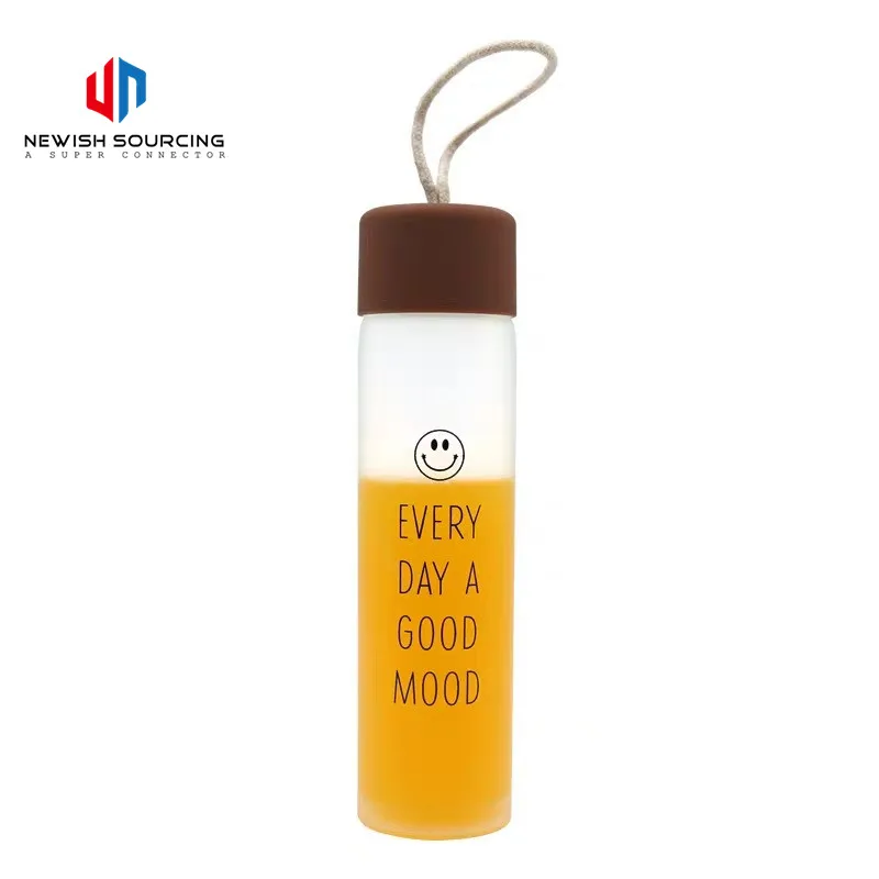 
350ml Custom Logo Smiley Glass Frosted Sealed Handy Cup Creative Outdoor Transparent Portable Water Bottle 
