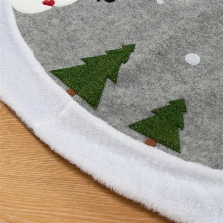 48 дюймов серая вышивка Снежная Черная шапка и наушники Снеговик Рождественская елка юбка с каймой из искусственного меха