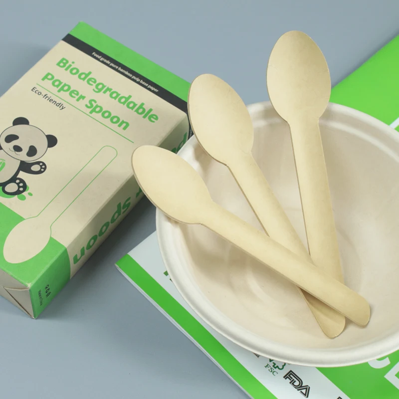 Disposable Bamboo Paper Cutlery Set Biodegradable Compostable disposable Dinnerware biodegrade fork and spoon knife set